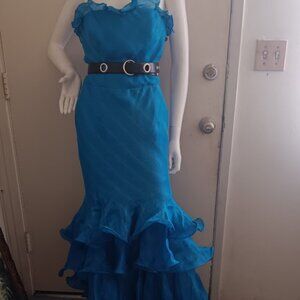 Oscar de la Renta Royal Blue Ruffles /layers/strapless/Silk with Train SZ US8